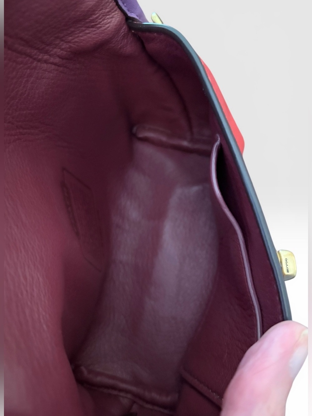Coach Turnlock Flare Belt Bag Style 316 Red & Lilac Colorblock Leather Crossbody - Picture 10 of 14